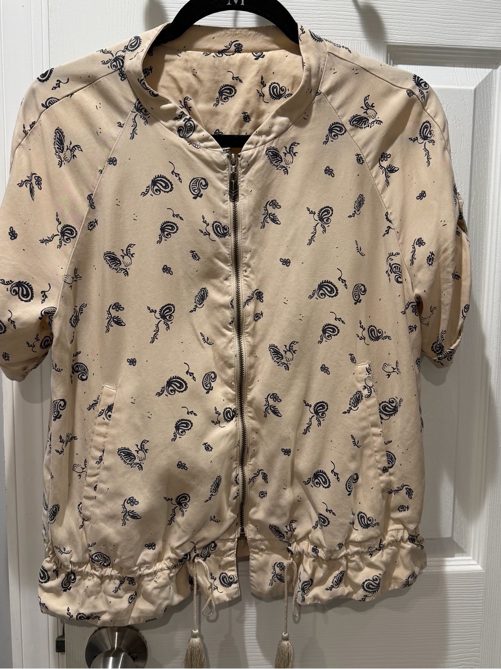 Americanino Women’s Small Paisley Lyocell Zip Jacket Drawstring Tassel Hem